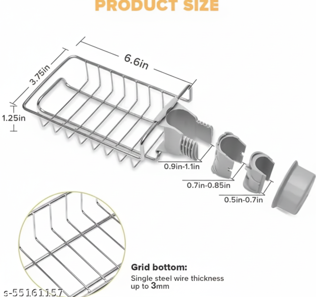 ArrayStyle Stainless Steel Sink Sponge Caddy Organizer,Tap Organiser Clip Storage Rack Practical Home Kitchen Faucet Shelf Snap-on Faucet Rack Drain Rack with Towel Holder for Soap, Sponges Sink Sponge Holder Sink Sponge Holder