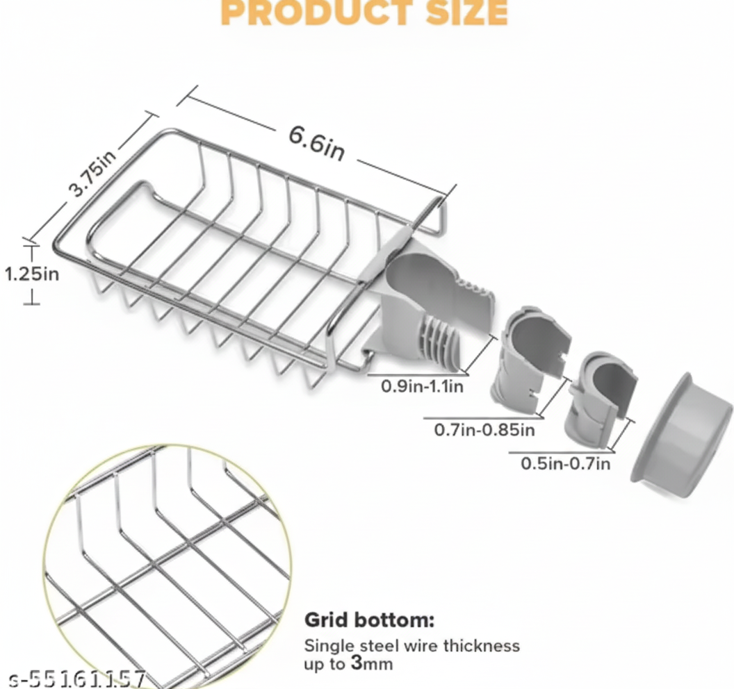 ArrayStyle Stainless Steel Sink Sponge Caddy Organizer,Tap Organiser Clip Storage Rack Practical Home Kitchen Faucet Shelf Snap-on Faucet Rack Drain Rack with Towel Holder for Soap, Sponges Sink Sponge Holder Sink Sponge Holder